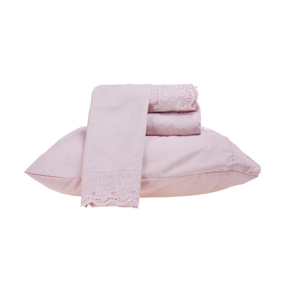 Jogo de Lençol 3 e 4 Peças 200 Fios Cama Solteiro Casal Queen King Bordado Inglês Toque Macio Conforto(CINZA NEVOA,KING)