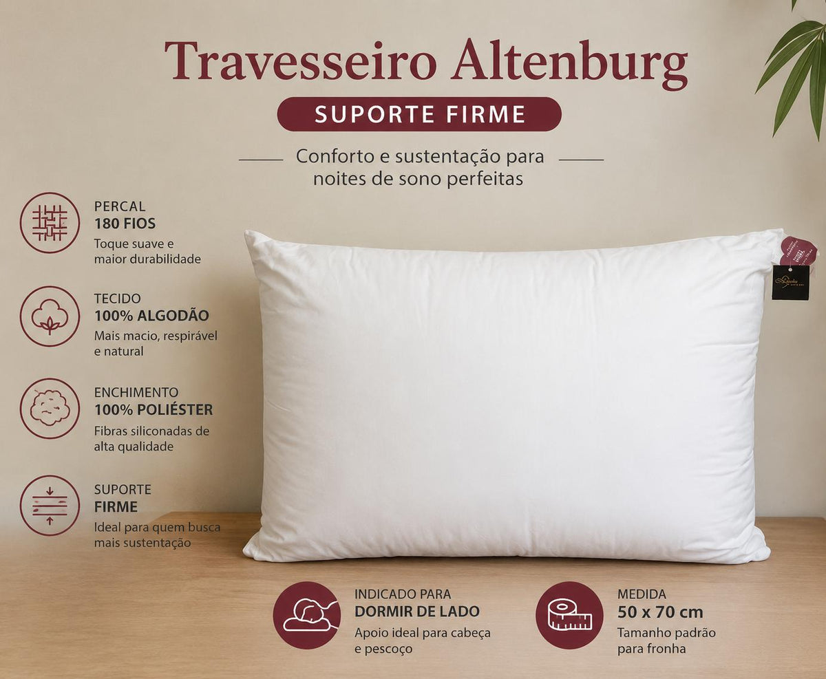 Travesseiro Altenburg Suporte Firme Percal 180 Fios 100% Algodão