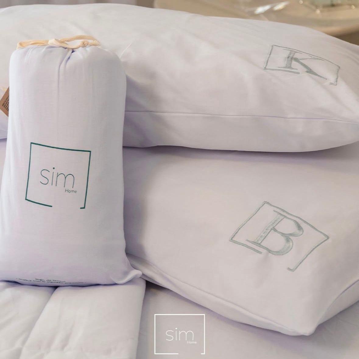 Fronha De Travesseiro  Bordado Com Letras Sim Home Malha Premium 100% Algodão(Branco,Z)
